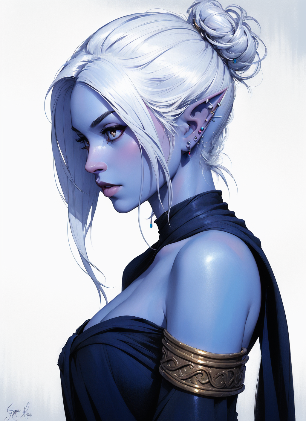 11072177-1650465300-drow, female, pointy ears, solo, elf, long hair, colored skin, white hair, blue skin, jewelry, earrings, hair bun, single hair b.png